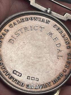 Antique 1930 Sterling Silver ROYAL CALEDONIAN CURLING CLUB Medal (C118)