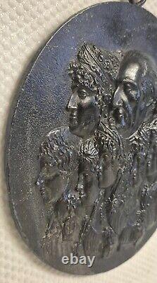 Antique 19th Century Cast Iron Spanish Royal Family Portrait Medallion Plaque