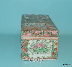 Antique Imperial Chinese Canton Porcelain Rose Medallion Rare Shaped Pencil Box