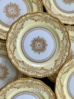 Antique Royal Doulton Jeweled 10 Dinner Plates Heavy Gold Medallion Set Of 10