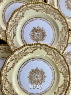 Antique Royal Doulton Jeweled 10 Dinner Plates Heavy Gold Medallion Set Of 10