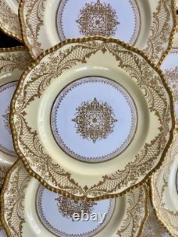 Antique Royal Doulton Jeweled 10 Dinner Plates Heavy Gold Medallion Set Of 10