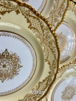 Antique Royal Doulton Jeweled 10 Dinner Plates Heavy Gold Medallion Set Of 10