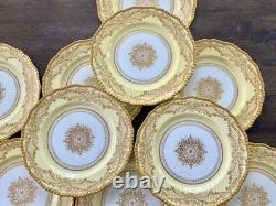 Antique Royal Doulton Jeweled 10 Dinner Plates Heavy Gold Medallion Set Of 10
