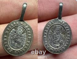 Antique Russian 84 Silver Orthodox Medallion Dormition Virgin & St Barbara
