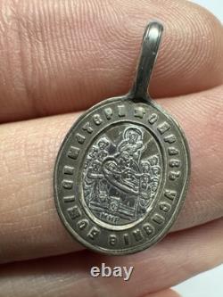Antique Russian 84 Silver Orthodox Medallion Dormition Virgin & St Barbara