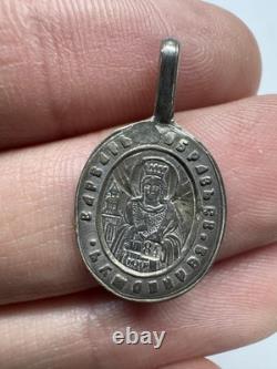Antique Russian 84 Silver Orthodox Medallion Dormition Virgin & St Barbara