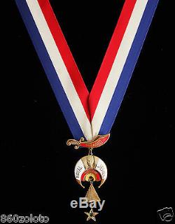 Antique Shriner 76 Masonic Pyramid Royal Jewel Honor Neck Medal Tricolor Ribbon