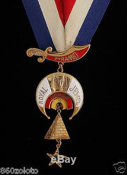 Antique Shriner 76 Masonic Pyramid Royal Jewel Honor Neck Medal Tricolor Ribbon