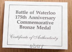 Battle Of Waterloo 175th Anniversary Commem Large Bronze Medal Box/COA