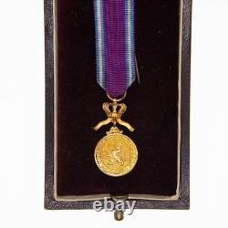 Belgium Miniature Gold Medal Of The Royal Order Of The Lion With Its Ribbon