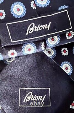 Brioni Blue withRoyal, Red, Lt Blue Floral Medallion Foulard Matte Sheen Silk Tie