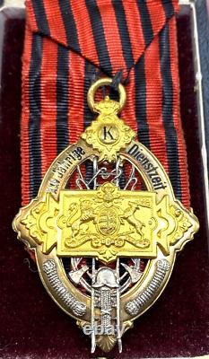 Cased Medal German Imperial Firefighter 25 Year Service Wurttemburg WW1 Badge