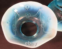Circa 1900 EAPG Imperial'Star Medallion' Blue Opalescent Early Elec/Gas Shades