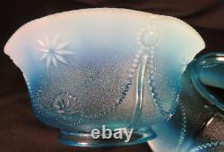 Circa 1900 EAPG Imperial'Star Medallion' Blue Opalescent Early Elec/Gas Shades