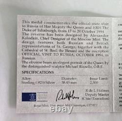 Commemorative Sterling silver Medallion. Royal Visit To Russia. London 1994
