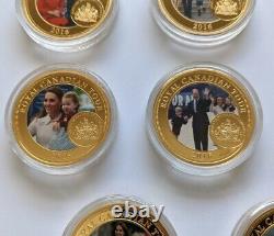 Duke And Duchess Royal Canadian Tour Medallion Coins. Set of 8. 24K gold-plated