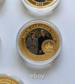 Duke And Duchess Royal Canadian Tour Medallion Coins. Set of 8. 24K gold-plated