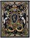 FRENCH ROYAL CREST TAPESTRY Crown Dogs Jeweled Medallions 53 Wall Hanging