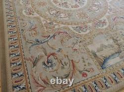 French Rug 9x12 Savonnerie Aubusson Design Royal King Crown Medallion Pictorial