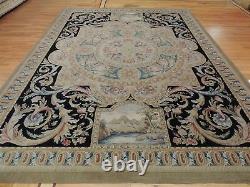 French Rug 9x12 Savonnerie Aubusson Royal King Crown Pictorial Blue Black