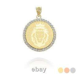 Gold Royal Crowned King Lion Diamond Medallion Pendant Necklace