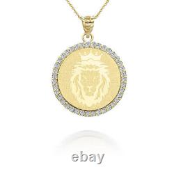 Gold Royal Crowned King Lion Diamond Medallion Pendant Necklace