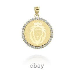 Gold Royal Crowned King Lion Diamond Medallion Pendant Necklace