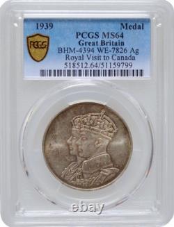 Great Britain silver medal 1939, PCGS MS64, Royal visit to Canada BHM-4394