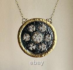 Gurhan Imperial 24K Gold & Oxidized Silver Diamond Medallion Necklace 12.5g