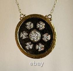 Gurhan Imperial 24K Gold & Oxidized Silver Diamond Medallion Necklace 12.5g