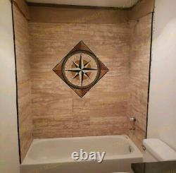 Handmade Compass Nautical Marble Mosaic With Blue Granite Square Medallion Tile