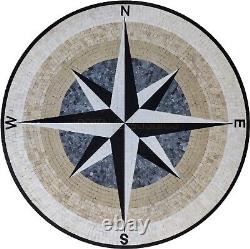 Handmade NSEW Compass Nautical Marble Mosaic Wall & Floor Tile Medallion Mosaik