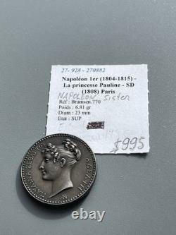 Imperial France Silver Medal 1808 Napoleon Sister Pauline W. 6.81 gram 23 mm