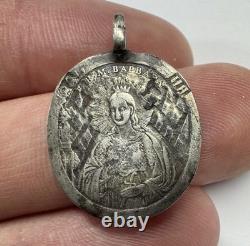 Imperial Russian 84 Silver Icon St Barbara & Archangel Michael Pendant 1.09 g