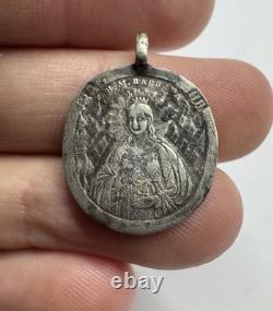 Imperial Russian 84 Silver Icon St Barbara & Archangel Michael Pendant 1.09 g