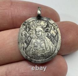 Imperial Russian 84 Silver Icon St Barbara & Archangel Michael Pendant 1.09 g