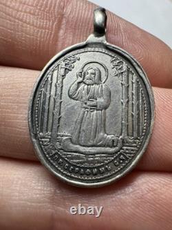 Imperial Russian 84 Silver Pendant Virgin Umilenie & St Seraphim Icon 3.0g