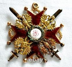 Imperial Russian Order Saint Stanislaus with Swords 14k Cross 50mm Medal Keibel