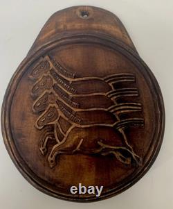 KOREAN IMPERIAL MEDALLION MAPAE 4 HORSES Postal Wall Plaque Wooden Carve Antique