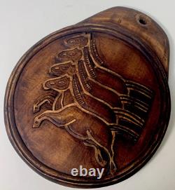 KOREAN IMPERIAL MEDALLION MAPAE 4 HORSES Postal Wall Plaque Wooden Carve Antique