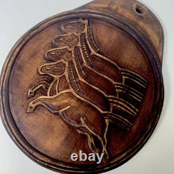 KOREAN IMPERIAL MEDALLION MAPAE 4 HORSES Postal Wall Plaque Wooden Carve Antique