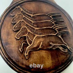 KOREAN IMPERIAL MEDALLION MAPAE 4 HORSES Postal Wall Plaque Wooden Carve Antique