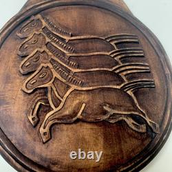 KOREAN IMPERIAL MEDALLION MAPAE 4 HORSES Postal Wall Plaque Wooden Carve Antique
