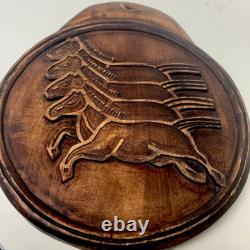 KOREAN IMPERIAL MEDALLION MAPAE 4 HORSES Postal Wall Plaque Wooden Carve Antique