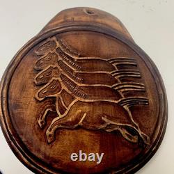KOREAN IMPERIAL MEDALLION MAPAE 4 HORSES Postal Wall Plaque Wooden Carve Antique