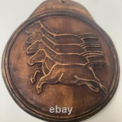 KOREAN IMPERIAL MEDALLION MAPAE 4 HORSES Postal Wall Plaque Wooden Carve Antique