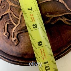 KOREAN IMPERIAL MEDALLION MAPAE 4 HORSES Postal Wall Plaque Wooden Carve Antique