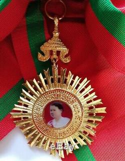 Kingdom Of Cambodia Royal Queen Order Medal Grand Cross Sash White Stone Set