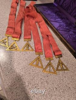 Lot Of 6 Vintage Royal Arch Mason Officer Jewels Medal/Ribbon Set WithWooden Case